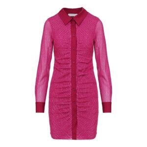 In The Mood For Love Lina Hot Pink Barbie Sequin Ruched Button Up Mini Dress M